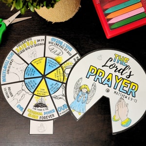 The Lord's Prayer Spinner Wheel & Coloring Pg kids bible matching memory game printable activity kids sunday school, come follow me image 1