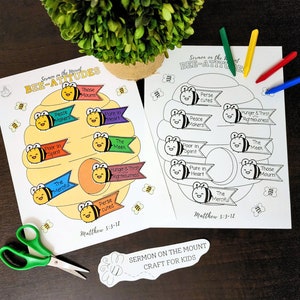 Beatitudes Kids Beehive Craft Activity, Sermon on Mount Matthew 5/Luke 6, Printable Bible Game Sunday School Children Memory Verse Christian