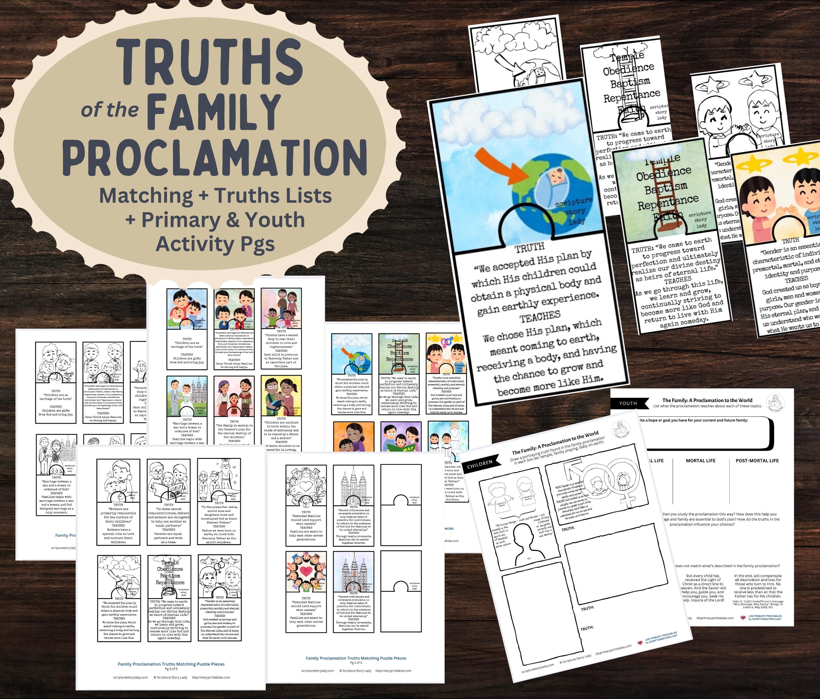 Proclamation Coloring The Family Proclamation Truths Match, LDS Come Follow Me Primary and ...