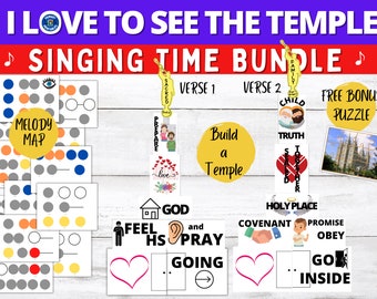 I Love to See the Temple BUNDLE: Melody Map, Build a Temple, Puzzle (Singing Time Ideas, Primary Singing, Music Chorister, Primary Song))