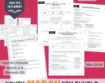 Youth March 2026 CFM OT Bundle - Come Follow Me 2026 Old Testament, Genesis, Exodus 1-6, LDS Youth Lesson Activity Pgs + Mar 2-8 Jacob Dream