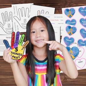 Learn to Pray: 5 Finger Prayer Hand Craft & Hearts Flipbook, Kids Prayer Bible Printable Sunday School Lesson, come follow me primary