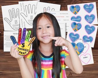 Learn to Pray: 5 Finger Prayer Hand Craft & Hearts Flipbook, Kids Prayer Bible Printable Sunday School Lesson, come follow me primary