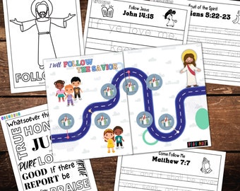 Following Jesus Activity Bundle | Kids Bible Printable Folder Game, Scripture Trace, Coloring | Come Follow Me Families & LDS Primary