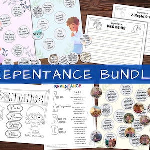 Repentance Activity Bundle: LDS Come Follow Me, Matching, Coloring Page, Scriptures Trace & Color, Key Guides - repenting repentance lessons