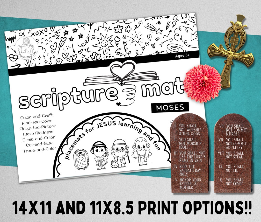Moses Exodus Bible Story Scripture Activity Mats | Kids Bible Coloring ...