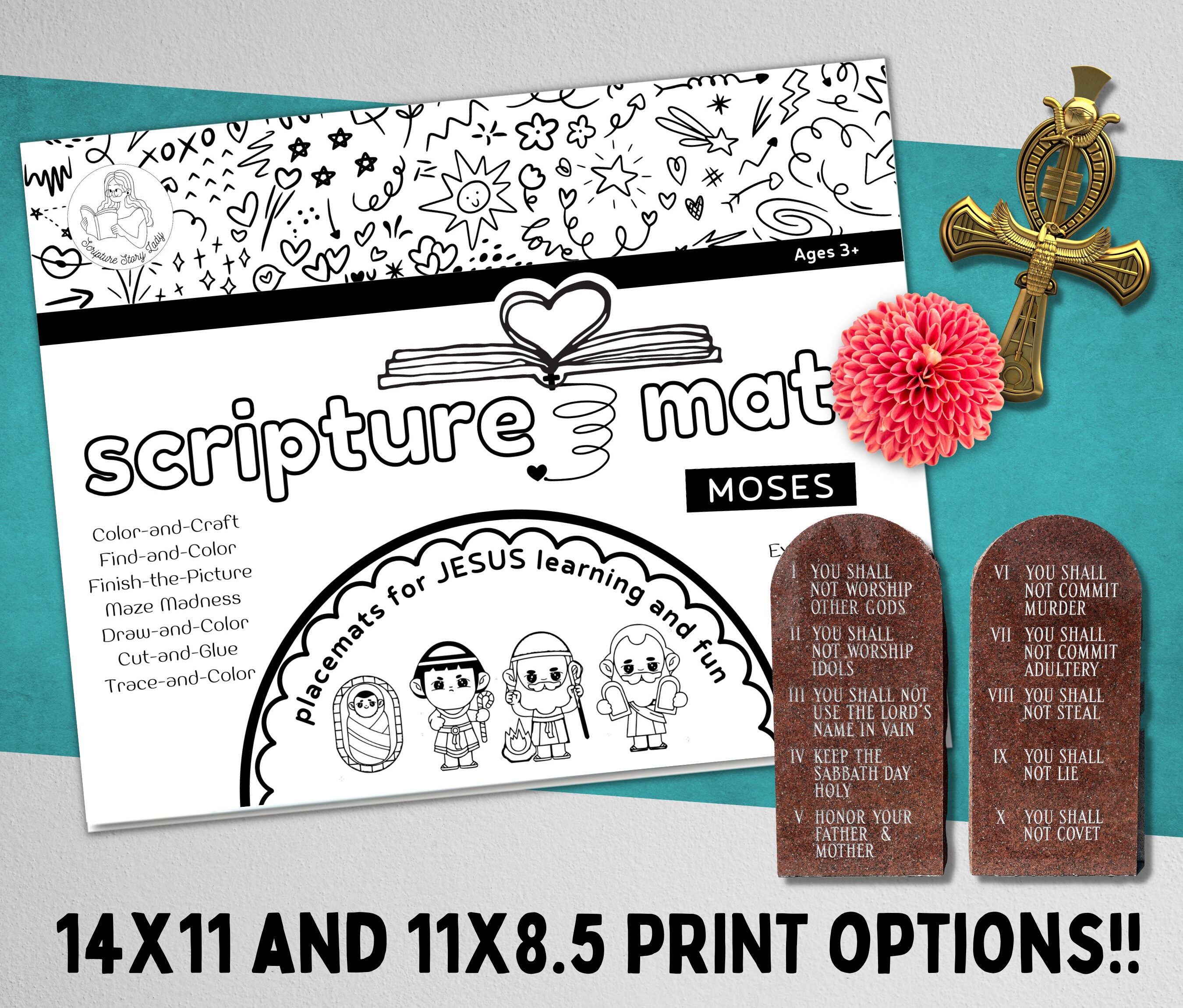 Moses Exodus Bible Story Scripture Activity Mats Kids Bible Coloring ...
