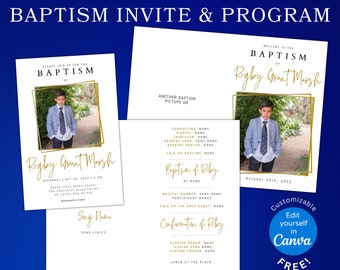 LDS Baptism Program & Invitation - Customizable - Boys Program and Invitation -  Editable Boy Baptism Template - digital
