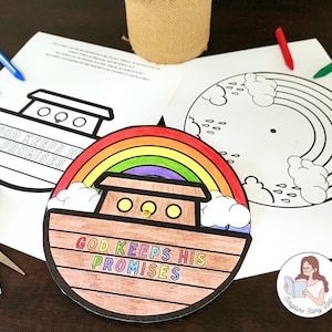 Noah & the Ark Flood Coloring Spinner Wheel and Coloring Pg - God Keeps His Promises Bible Genesis Kids Old Testament Scripture Printables