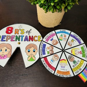 8 R's of Repentance Spinnerrad & Malseite (Mosia 26:30) - LDS kommt und folgt mir Grundschule, Handwerksstunde Ausmalen, Buße, Buße