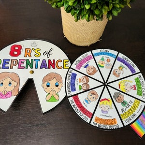 Steps of Repentance Coloring Spinner Wheel & Coloring Pg (Isaiah 1:18) - kids bible crafts - sunday school bible lesson, come follow me