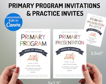 Presentación editable del programa primario e invitaciones a la práctica primaria, tiempo de canto primario SUD, programa primario, invitación primaria SUD
