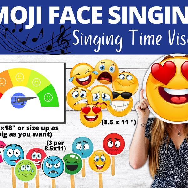 Póster del medidor de tiempo de canto Emoji y imágenes de caras emoji / Tiempo de canto primario / Ayuda para el comportamiento en el aula / Líder del coro musical / Primaria SUD