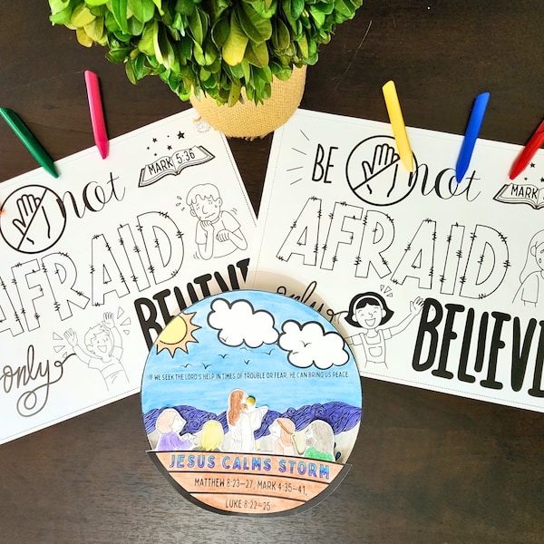 Jesus Calms the Storm Be Not Afraid Coloring Spinner Wheel & Color Pgs - Printable Bible Craft Activities - Sunday School - Come Follow Me