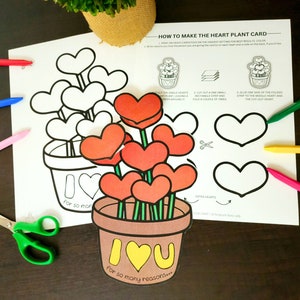 Eu te amo, flores de coração, vasos para impressão - Dia das mães, dia dos pais, mãe, pai, aniversário, avós, pessoa especial - cartões de artesanato infantil