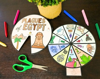 Plagues of Egypt Coloring Spinner Wheel - passover lesson bible printable ten plagues - exodus moses - kids sunday school come follow me