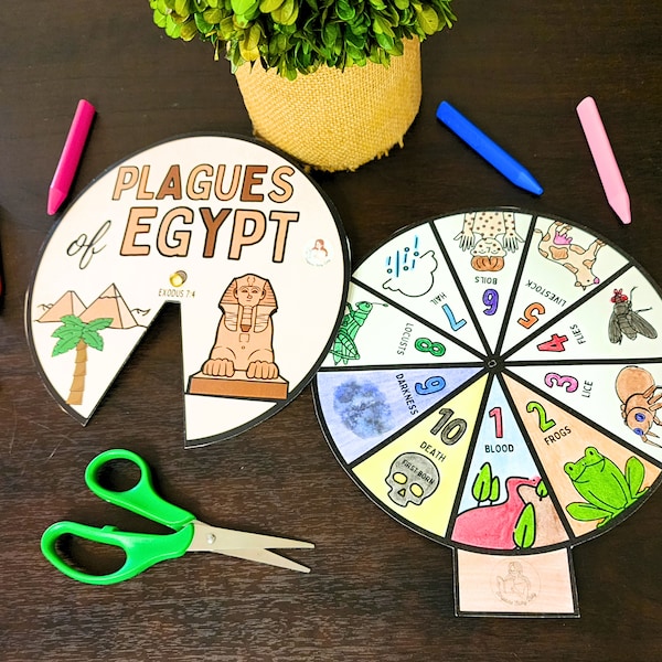 Plagues of Egypt Coloring Spinner Wheel - passover lesson bible printable ten plagues - exodus moses - kids sunday school come follow me