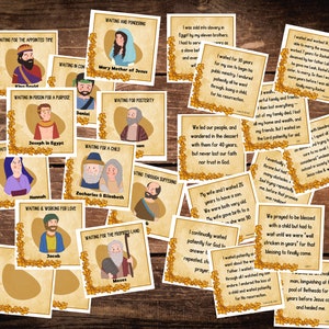Partida de cartas de Esperando al Señor, Trials Adversity, Matt 1; Lucas 1, Lección imprimible de la Biblia para niños, Familias de Ven, Sígueme y Primaria SUD