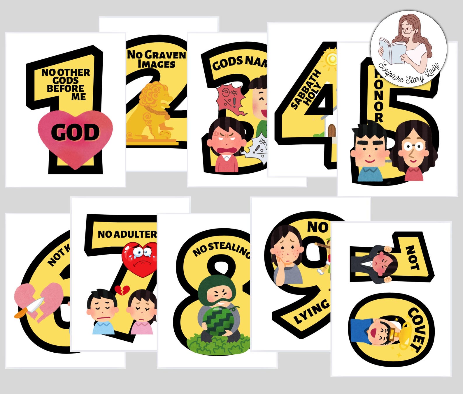 English Ten Commandments Visual Numbers & Coloring Page, Exodus 10 ...