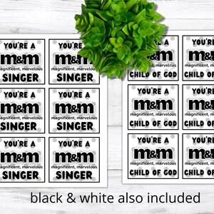 M&M Singer Thank-You or Child of God Gift Tags | Christian Kids Gift | LDS Primary | Primary Program | Choir Group Gift | Singer Gift image 2