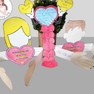3 BIBLE-ONLY Forgiveness Kids Crafts: Forgive Long Arms Hug, 70x7 Matthew 16 hearts, Kids Bible Sunday School lesson crafts printables