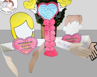 3 BIBLE-ONLY Forgiveness Kids Crafts: Forgive Long Arms Hug, 70x7 Matthew 16 hearts, Kids Bible Sunday School lesson crafts printables
