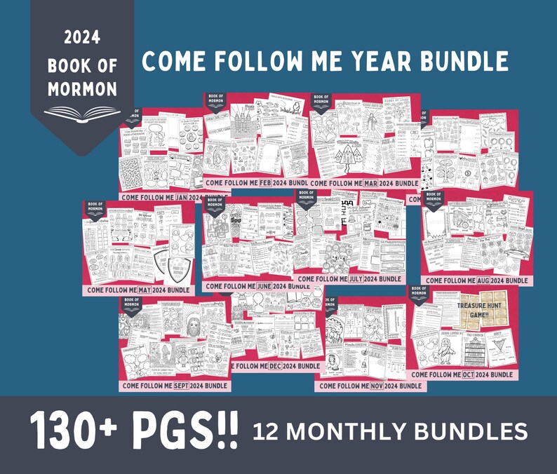 Come Follow Me 2024 Book of Mormon Bundle 130 Pgs in 12 Monthly Come