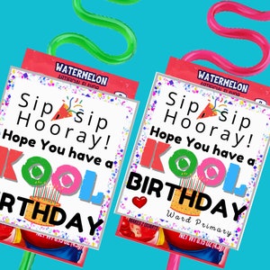 Etiquetas de regalo de cumpleaños Cool Aid, cumpleaños de cualquier persona, cumpleaños de la Primaria LDS, etiquetas de Kool Aid con pajita, 2 versiones, regalo de cumpleaños, etiquetas de regalo de cumpleaños