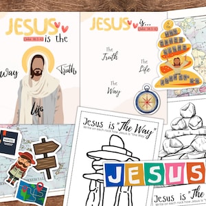 Jesus is the Way Bible Bundle - Folder Game, Coloring/Writing Pgs, Cairns 3D Craft | John 14:6 | Kids Bible Printables | Come Follow Me LDS