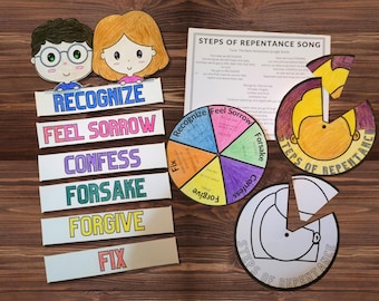Steps of Repentance Bundle: Spinner Wheel, Strips, Repentance Song, Come Follow Me Primary Children, repent, repenting lessons