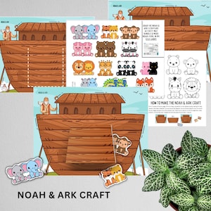 Noah and Ark Kids Craft & Coloring Pgs, Kid Bible Craft Printables - Kids Sunday School - Old Testament Genesis 6 - Primary, Kids Bible