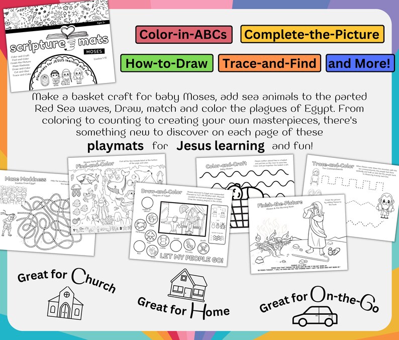 Moses Exodus Bible Story Scripture Activity Mats Kids Bible Coloring ...