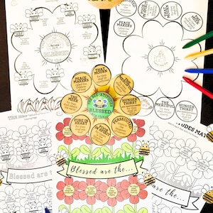Beatitudes Kids Flower Crafts, Matching, Coloring, Sermon on Mount Matthew 5/Luke 6, Kids Bible Printables Sunday School Lesson Activities