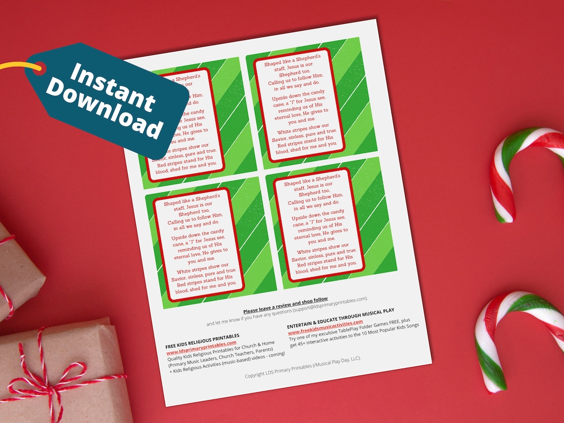 Christmas CANDY CANE Poem Gift Tag | Instant Download | Christmas Gift ...