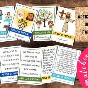 Tarjetas didácticas de Artículos de Fe / Coincidencia / Memorización / Primaria SUD / Regalos SUD / Imprimibles SUD / Tarjetas / Ilustraciones / Regalo de bautismo