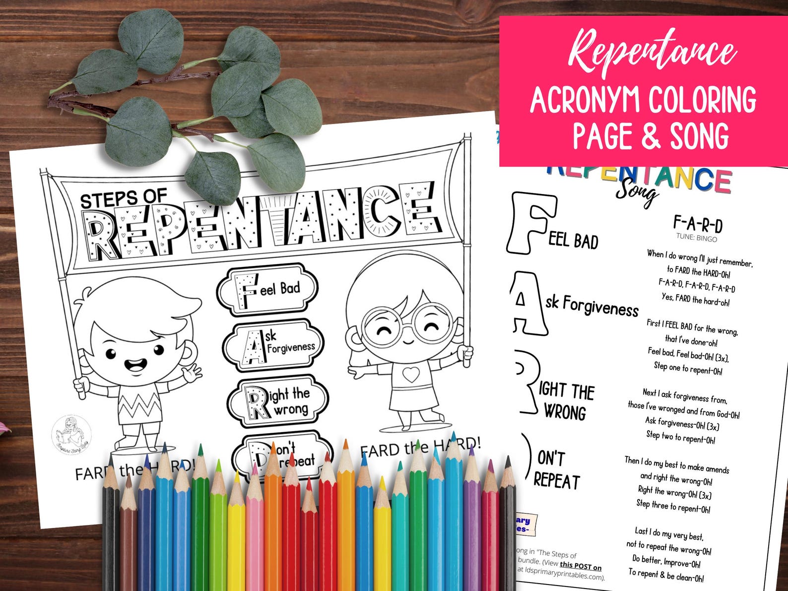 Color Repenting Hope Repentance Activity Bundle: LDS Come Follow Me, Matching, Coloring Page ...