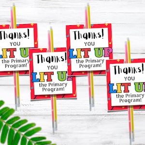 LDS Primary Program Gift Tags: "You Lit Up the Primary Program!" (Primary Singing Time Gift, Kids LDS Gift, Primary Program, Primary Music