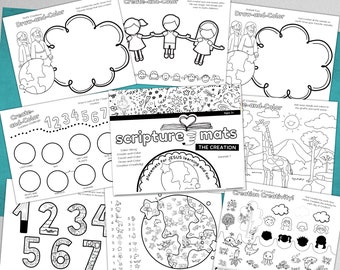 Días de la Creación 9 Tapetes de las Escrituras / Dioses 7 Días de las Creaciones / Biblia para Niños Imprimible / Manualidades Bíblicas para Niños / Versículo Bíblico Lección Génesis