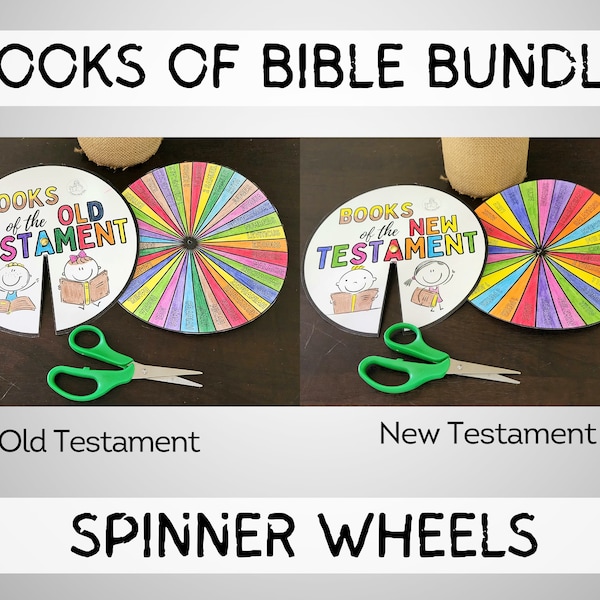 Books of the Bible: Old & New Testament Coloring Spinner Wheels - bible coloring watercolor craft printables sunday school lesson homeschool