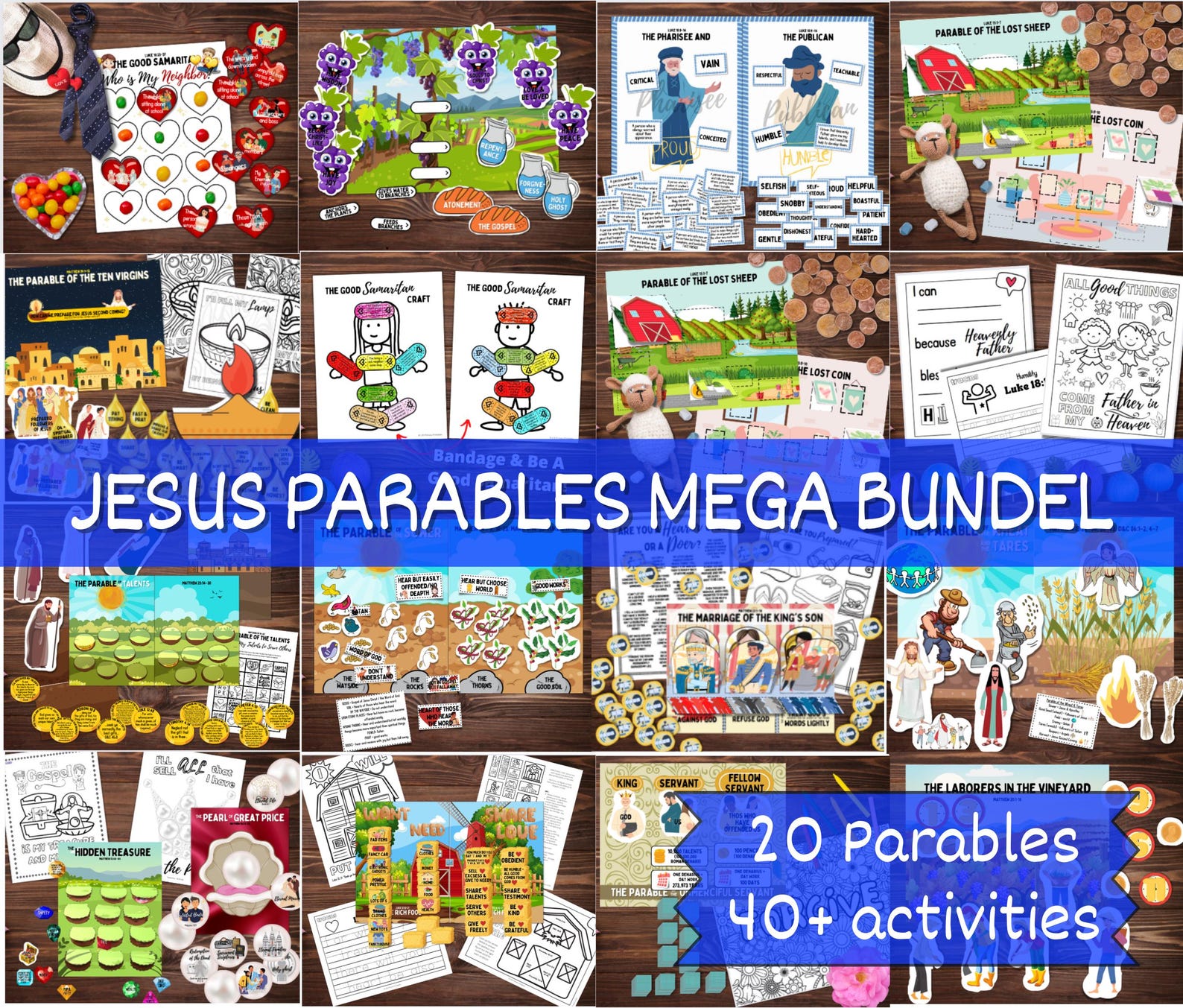 Jesus Parables Mega Bundle: 20 Parables Kids Bible Printable Bundles W ...