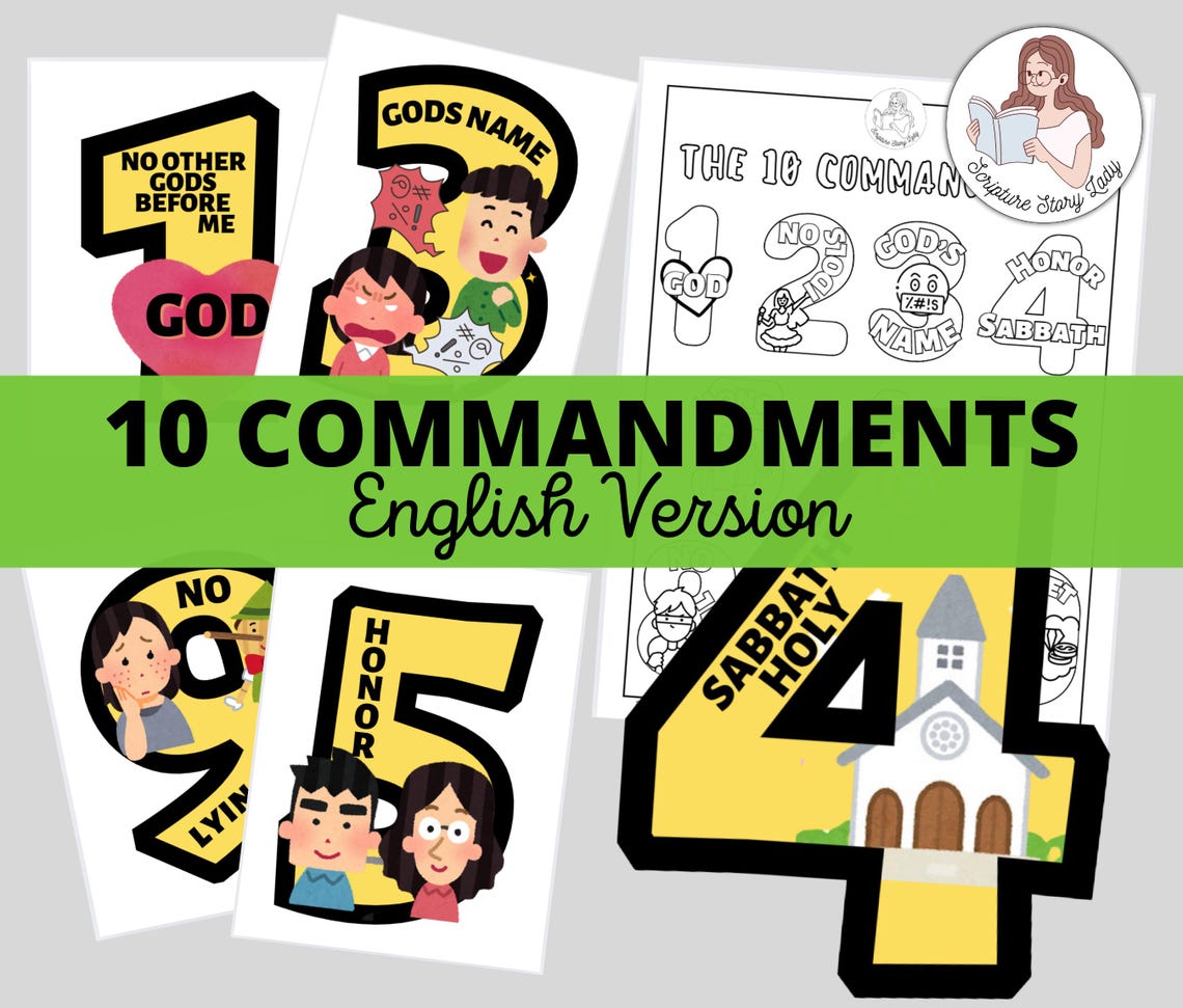Number 5 Commandments English Ten Commandments Visual Numbers & Coloring Page, Exodus 10 ...