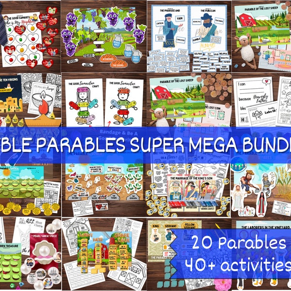 Bible Parables Activity Bundle:  20 Parables Kids Bible Printable Bundles w/over 40 Parable Activities | Kids Bible Lessons | Come Follow Me