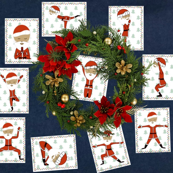 Santa Yoga Pose Cards | Kids Brain Breaks | LDS Primary Singing Time Activity | Preschool Printable | Homeschool | Christmas Kids Game |