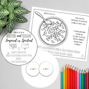Jacob and Esau Bible Coloring Spinner Wheel & Coloring Lesson Page - Kid Bible Craft Printables - Adam Eve Children Genesis 25 Old Testament