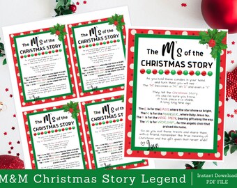 M's of Christmas Story Snoep kerststallegende INSTANT DOWNLOAD | Cadeaukaartjes 2 maten | Kerstkaart | Bedieningscadeau | MM's