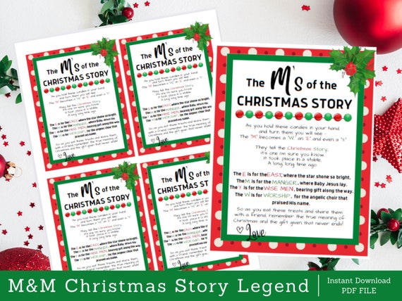 M's of Christmas Story Candy Nativity Legend INSTANT DOWNLOAD | Gift Treat Tags 2 sizes | Christmas card | Ministering Gift | MMs