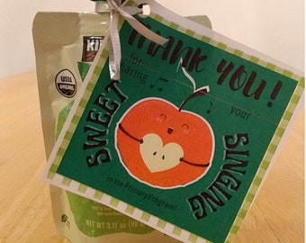 Primary Program APPLE Gift Tags: "Thank you for sharing your Sweet Singing!" (Primary Singing Time | LDS Primary | Thank-You Gift Tags)