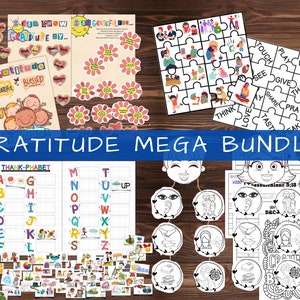 Paquete de agradecimiento y gratitud: primeras letras del alfabeto Thank-Phabet y juegos Grateful For (lecciones bíblicas para niños / Ven, sígueme / LDS Primary)