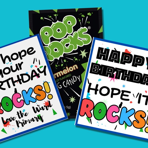 Pop Rocks Candy Gift Tags: Birthday & Primary Birthday | Birthday Gifts | LDS Primary Birthday Gift | Candy Birthday Printable Gift Tags