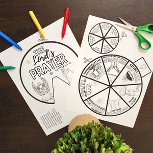 The Lord's Prayer Spinner Wheel & Coloring Pg kids bible matching memory game printable activity kids sunday school, come follow me image 3